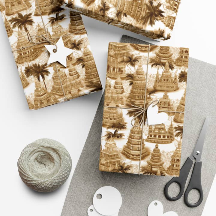 Olivias Paper - Wholesale Flat Wrap - Angkor Wat Vintage Style Wrapping Paper Gift Wrap