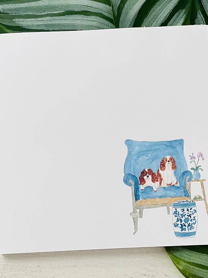 Bloc-notes King Charles Cavalier sur chaise bleue pour la vente par Krafty Inc