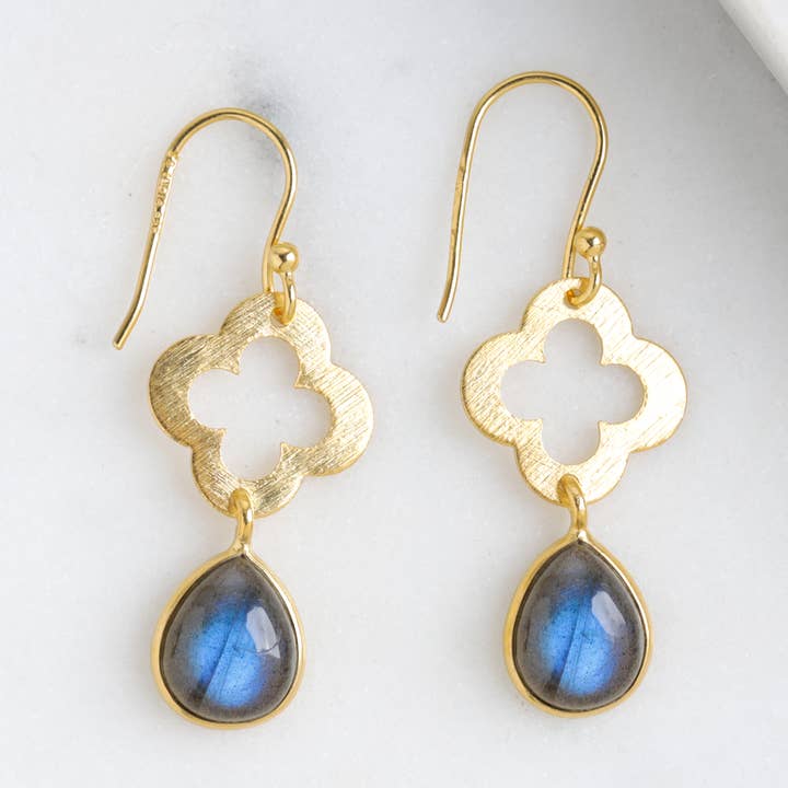 Tiramisu - Wholesale Dangle Earrings - 14K Gold Plated Silver Labradorite Gemstone Dangle Earring1