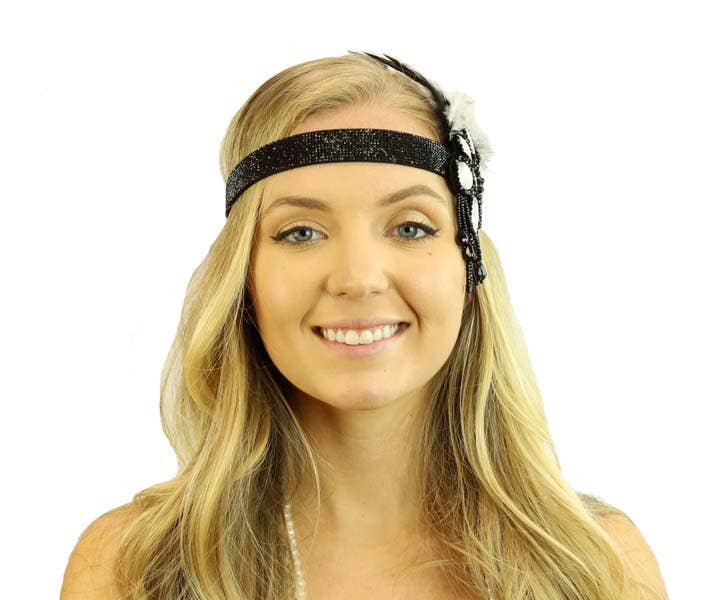 KBW Global Corp. - Venta al por mayor Cinta para el pelo - Unisex - Cinta de Pelo de Flapper con Purpurina Negra0