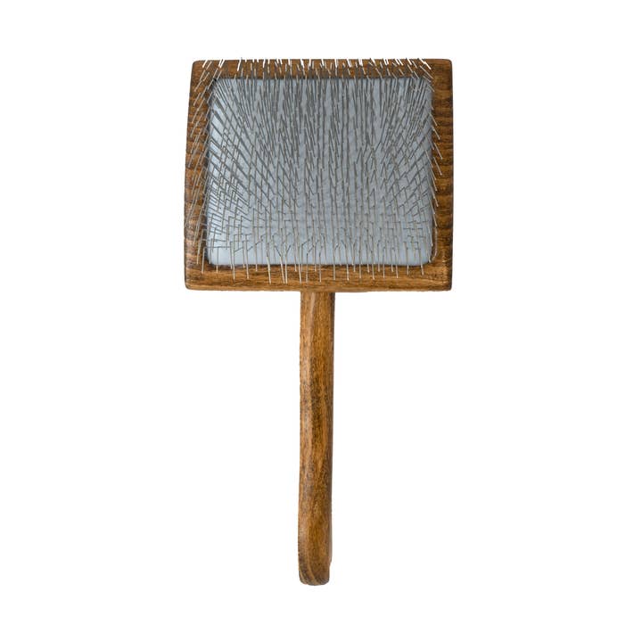 Ergonomic Wooden Slicker Brush with Long Pins for Dense Coats (0.98”) for wholesale by KIKA USA