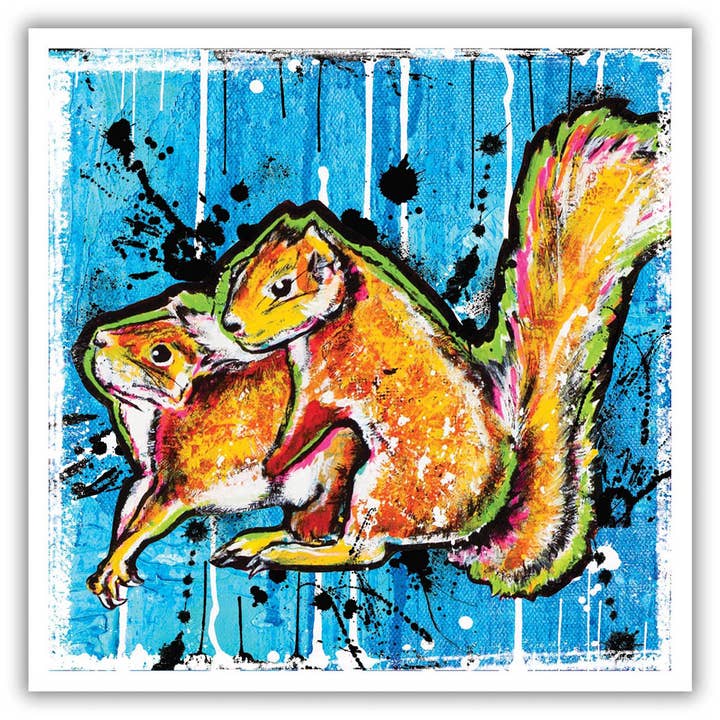 Squirrel Hug Art Print 12 x 12" for wholesale by Point Blank Art & Design