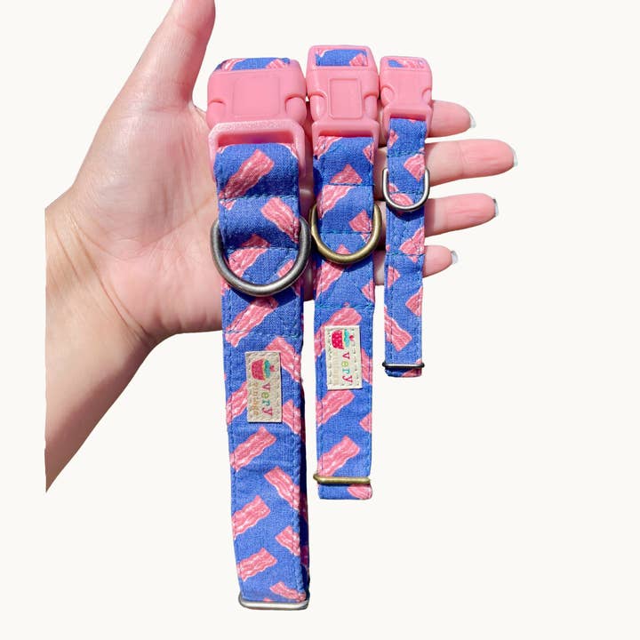 Bacon Dog Collar Novelty Food Print Pet Collar Handmade USA for wholesale by Very Vintage Designs