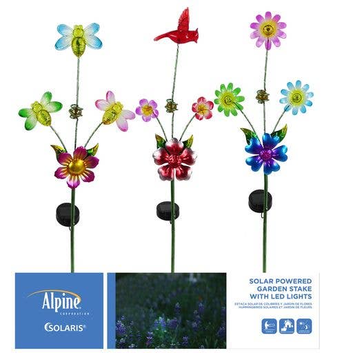 Alpine Corporation - Wholesale Garden/Lawn Stake - Alpine Corporation Solar Flower/Bee/Red Bird Triple Stake