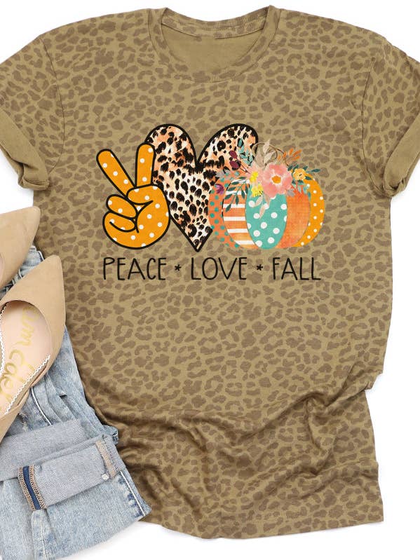 Fall Clothing Peace Love Fall Polkadot Pumpkin Leopard 55021 for wholesale by Cali Boutique Wholesale