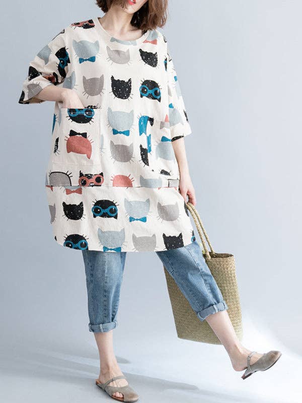 BEIGE Casual tecknad tryckt rund hals T-Shirt för wholesale på Faire3