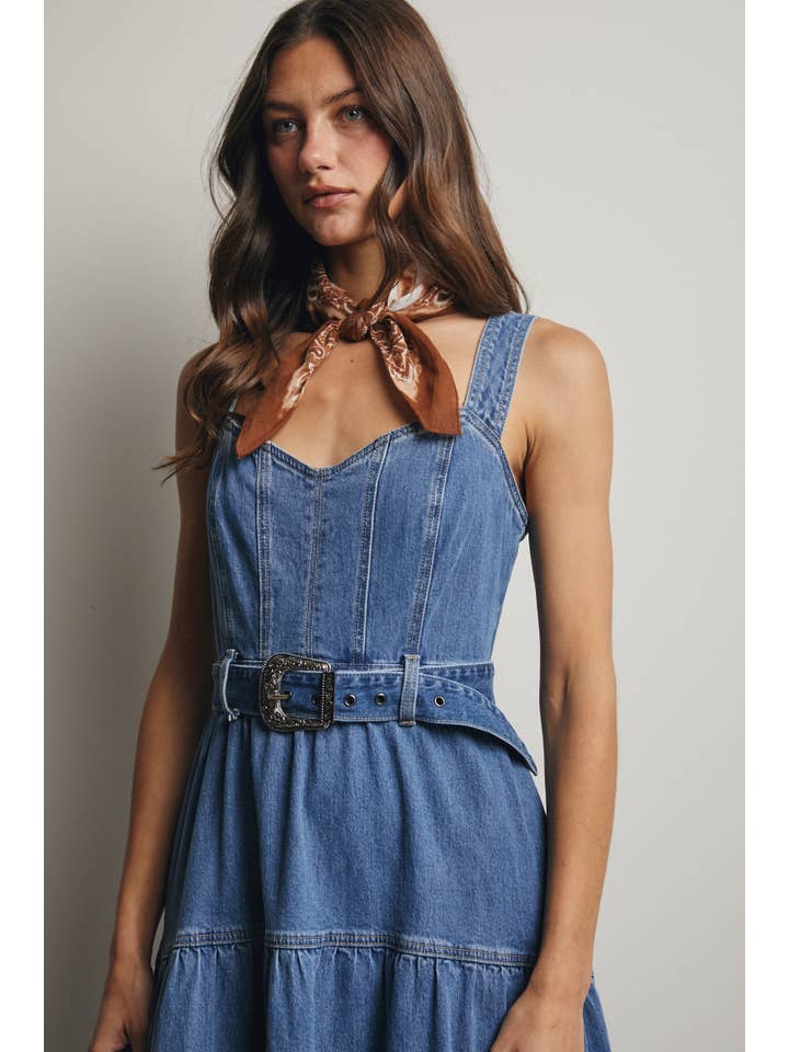 Forte - Wholesale Dress - Women's - Tiered Denim Maxi Dress FD00237