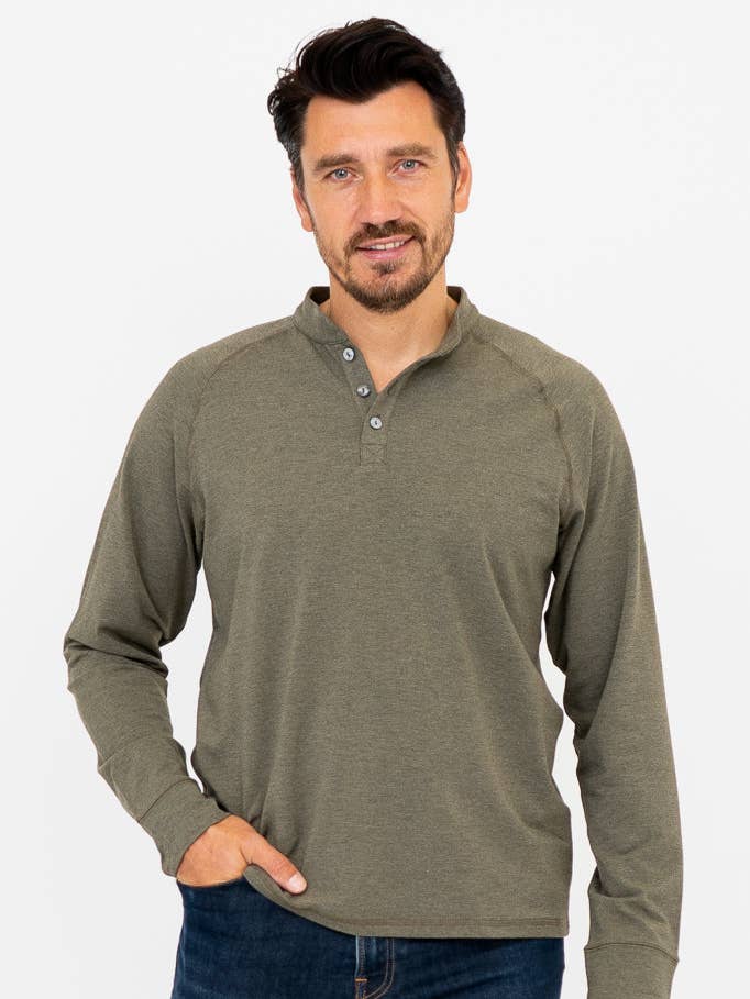 Henley herenshirt, garenverf, kaki, bamboe voor wholesale door Blue Sky Clothing Co LLC
