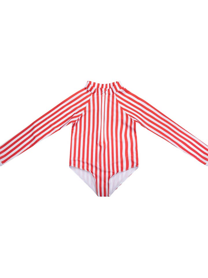 Palombaggia heldragt med rød/hvide striber, UPF 50+ solbeskyttelse for engroshandel hos Juillet Juillet