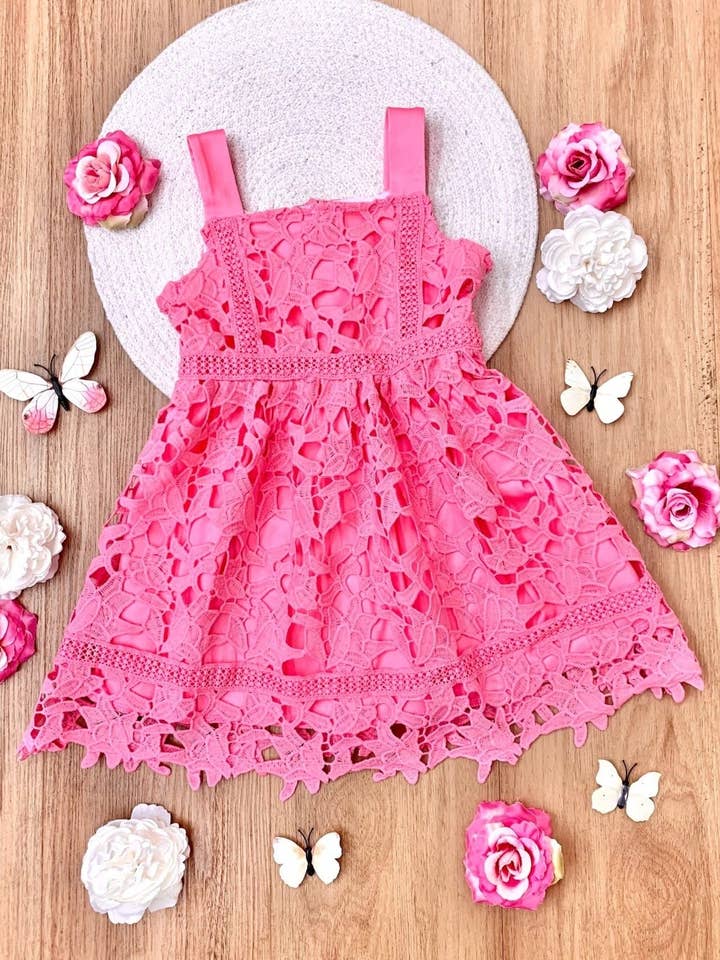 Mommy & Me Spring Pink Dress w/ Crochet Overlay for wholesale on Faire