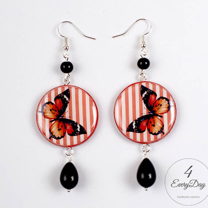 Øreringe: Sommerfugl med orange striber for engroshandel hos 4everyday Handmade