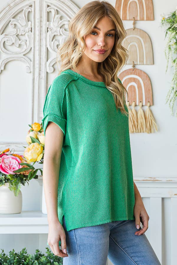 7th Ray - Wholesale Tunic - Women's - [PLUS SIZE]Classic Ribbed Hi-Low Side Slit Tunic Top T5160XL2