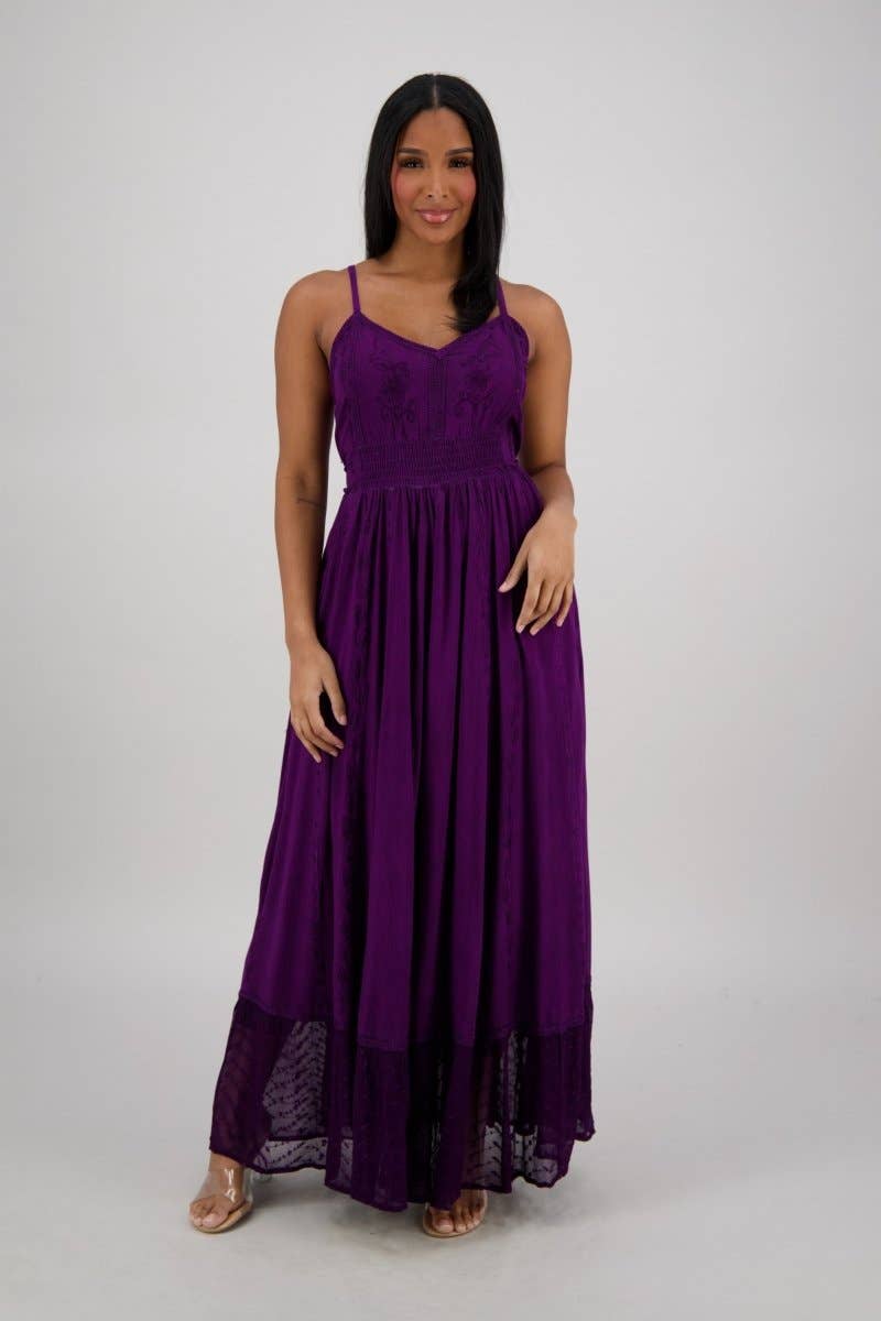 Advance Apparels - Wholesale Dress - Women's - Sheer Hem Smocked Maxi Dress ADL-2532414