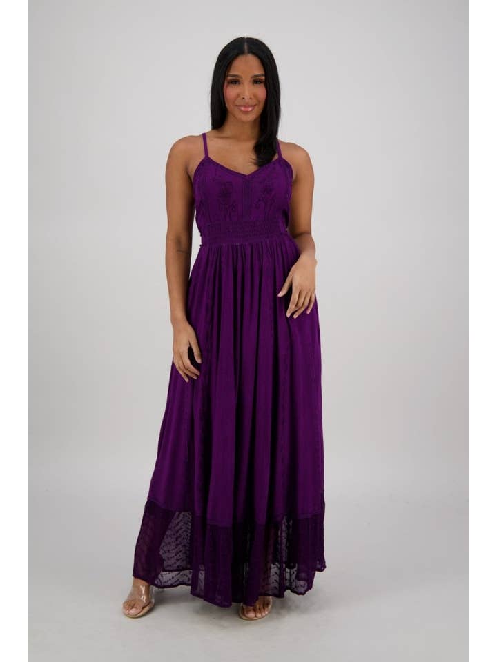 Advance Apparels - Wholesale Dress - Women's - Sheer Hem Smocked Maxi Dress ADL-2532414