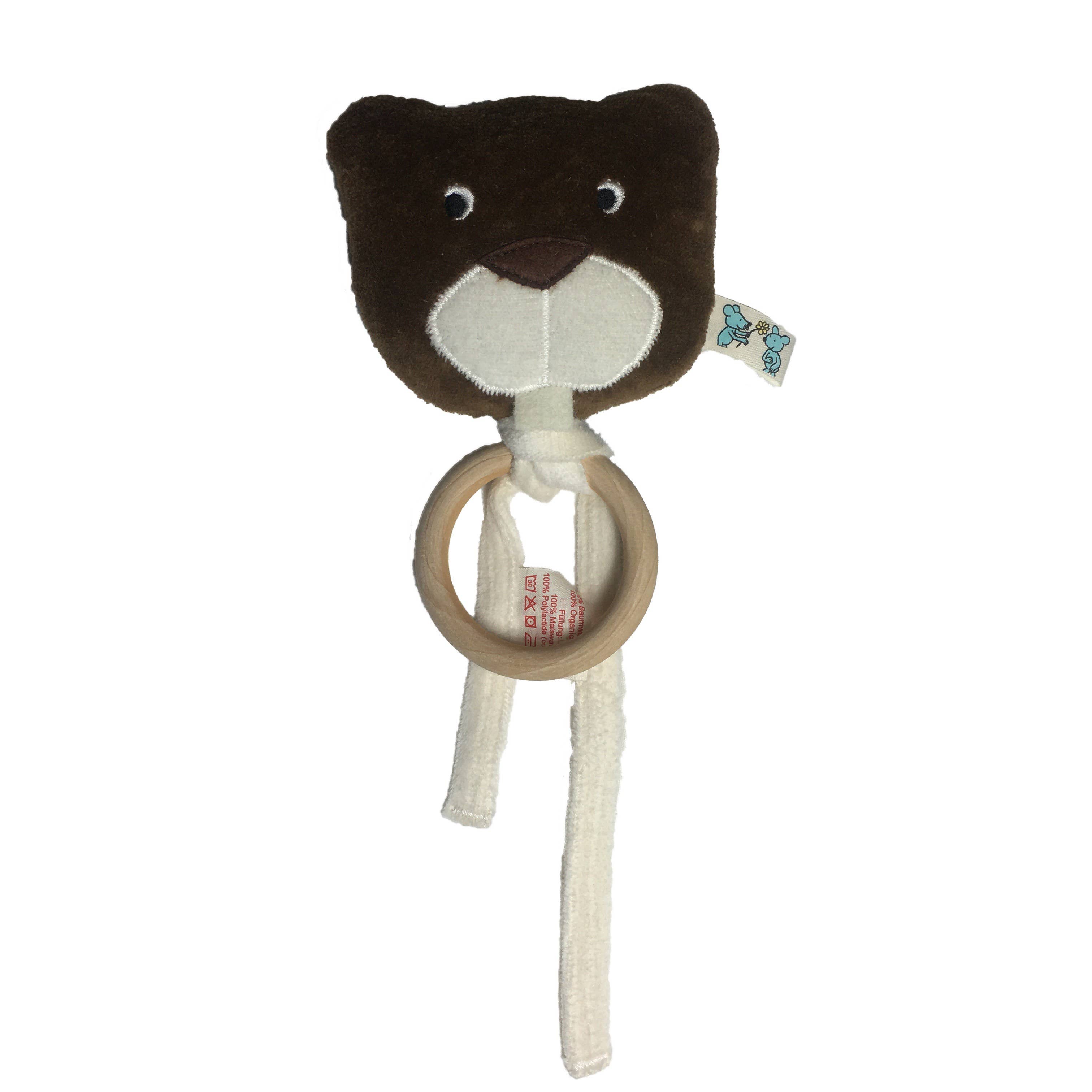 Pat & Patty - Vente Hochet mobile – bébé - Mini-hochet écologique pour enfants « castor » avec anneau de dentition en bois naturel0