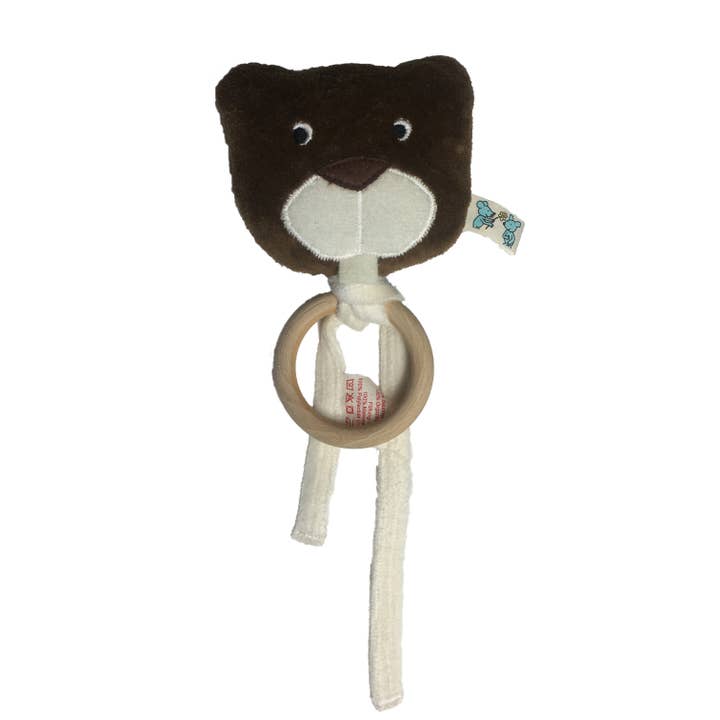 Pat & Patty - Wholesale Handheld Rattle - Baby - Organic eco children's mini rattle “beaver” with natural wood teething ring