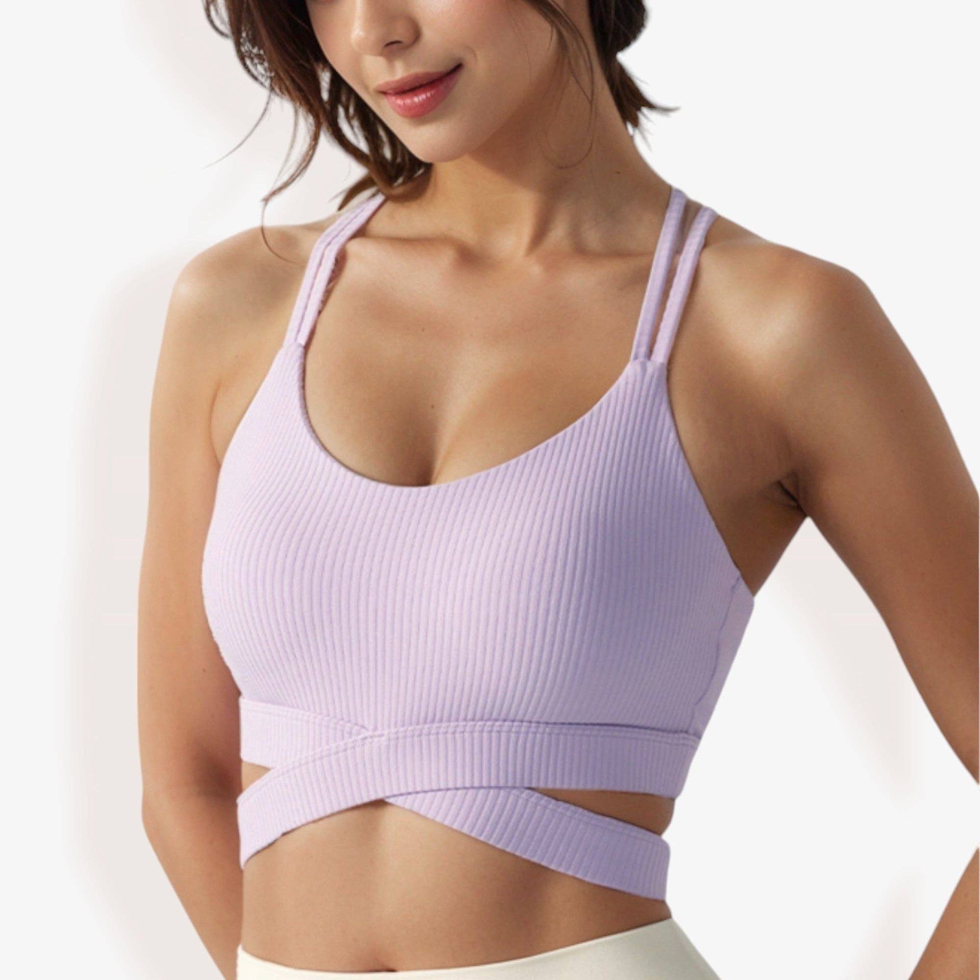 Active by Anna-Kaci - Vente Brassière de sport – femme - Brassière de sport à bretelles croisées côtelée avec double détail de bretelles0