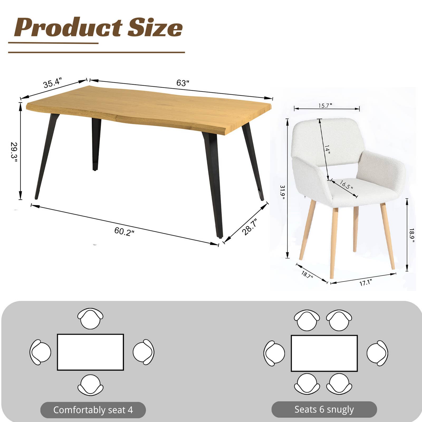 39F Inc. - Wholesale Chair - 5-Piece Dining Set-63" Wave-Edge Table and Chair Options20