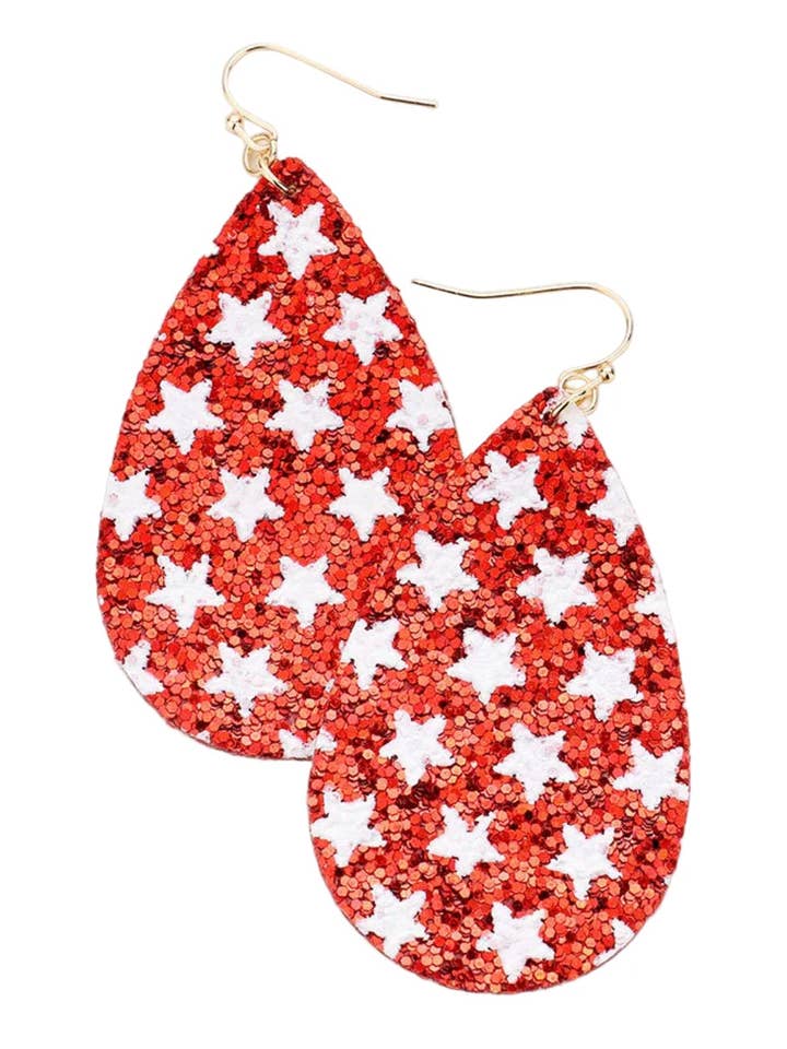 Red Glitter Star Pattern Accented Earrings for wholesale by Pretty Attitude Clothing