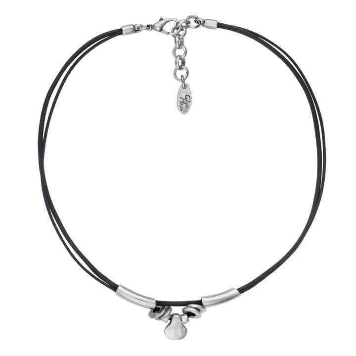 Gloria Mago - Venta al por mayor Gargantilla/collar - Gargantilla cuero negro y plata chapado 40 cm