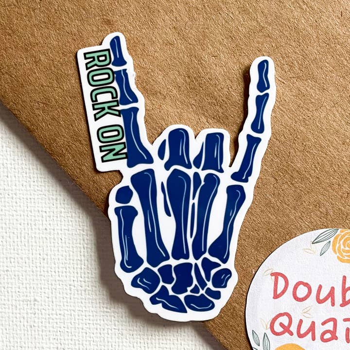 Rock on vinyl sticker for wholesale by Doubly Quaint