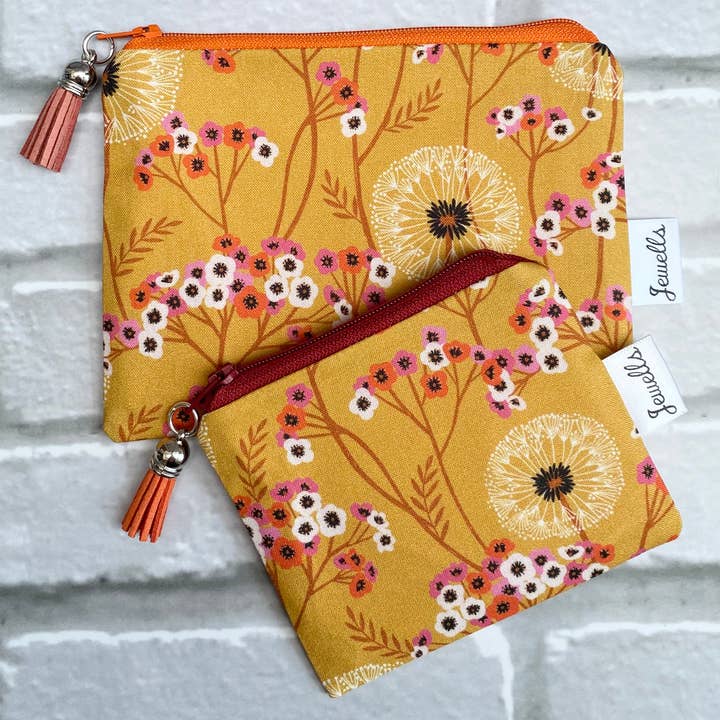 Dandelion Clock Floral Fabric Purse Pouch 2 colours 2 sizes for wholesale by Jewells