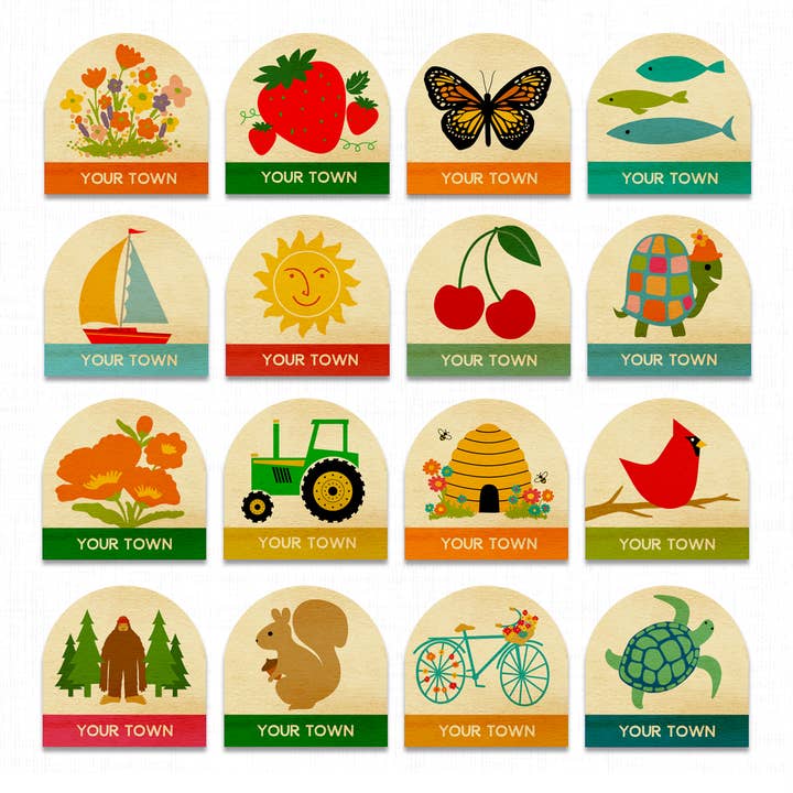 Aimant en bois en forme d'arc découpé | Nom de la ville et de l'état pour la vente par Rock Scissor Paper