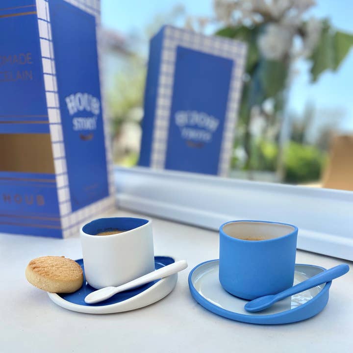 Yacht Expresso Cup Set 4.5 oz - 130 ml / Blue - White for wholesale by Houb Atelier