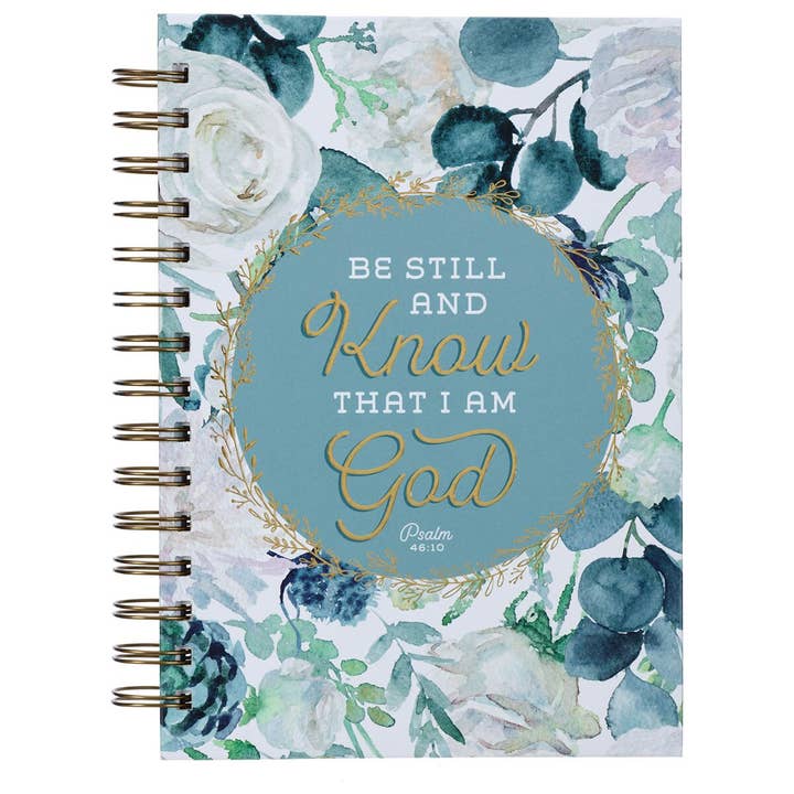 Journal Wirebound White/Teal Floral Be Still Ps. 46:10 for wholesale by Christian Art Gifts