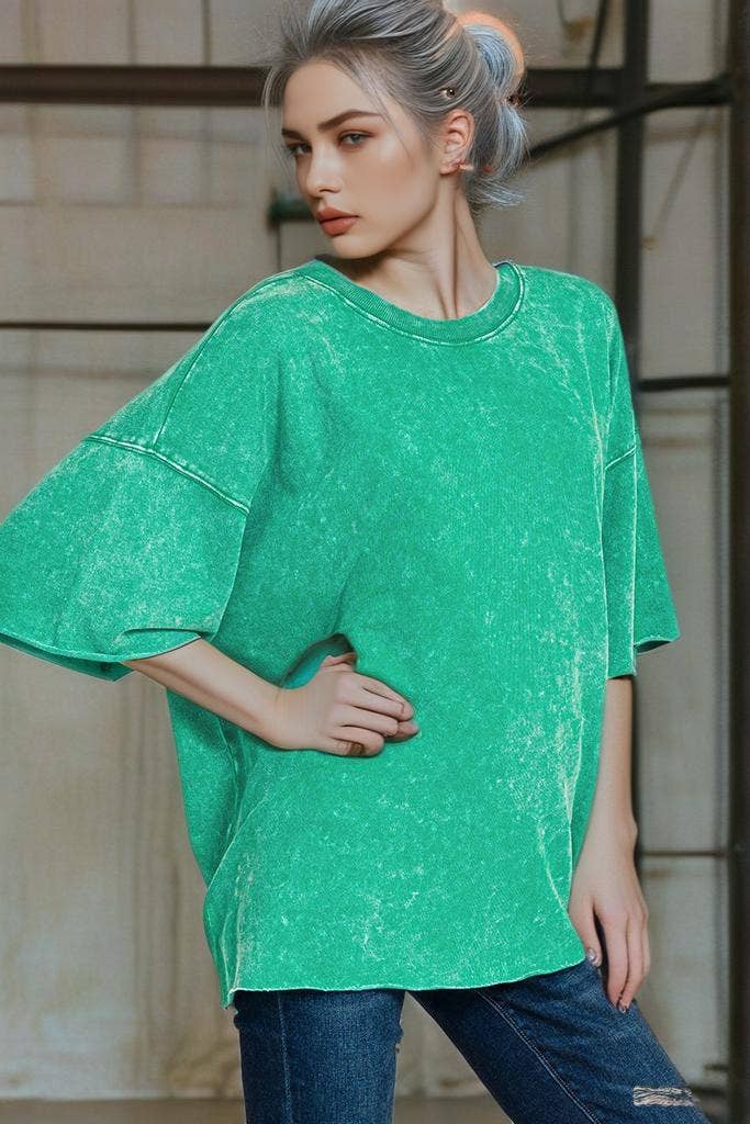 42POPS - Wholesale T-Shirt - Women's - ".._ Washed French Terry Loose fit Top Reg/Plus44