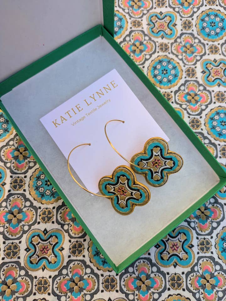 Sharon Hoop Earring for wholesale by Katie Lynne - Vintage Textile Jewelry