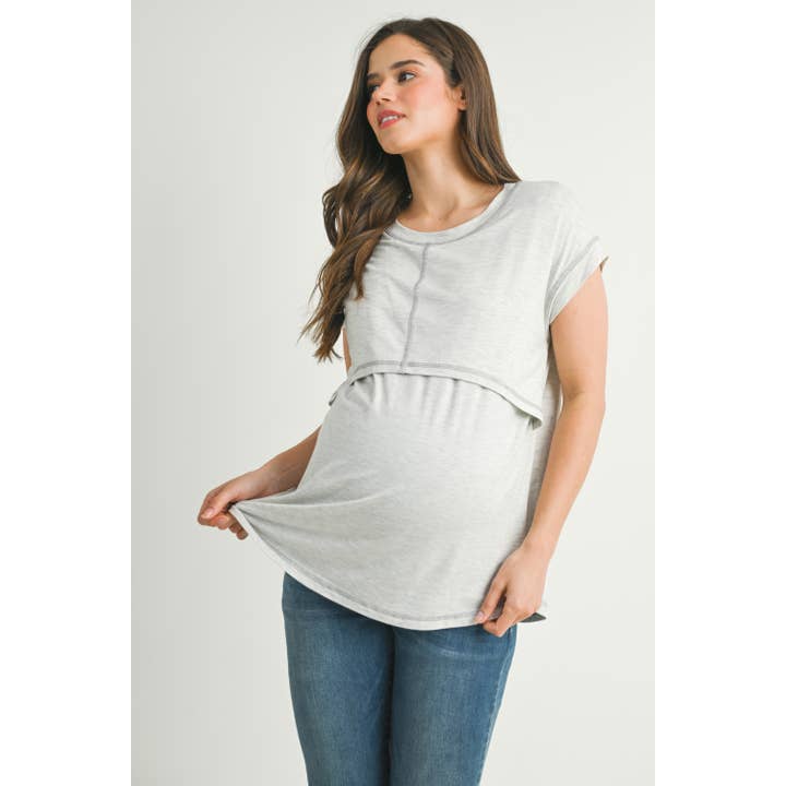 Hello Miz - Wholesale Nursing Top - Maternity - Double Layer Short Sleeve Maternity Nursing Top