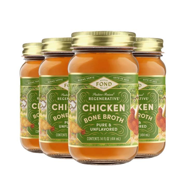 Regenerative Pasture-Raised Chicken Bone Broth 14oz for wholesale by Fond Regenerative