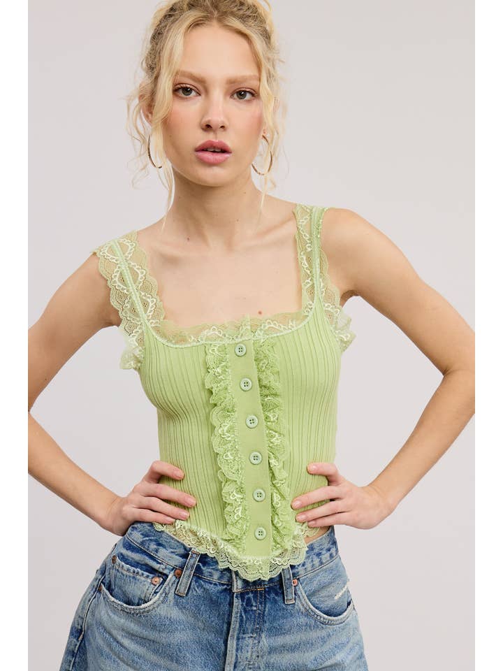 Mimosa - Wholesale Tank Top - Women's - Scalloped Lace Trim Corset-Bodice Knit Tank Top15