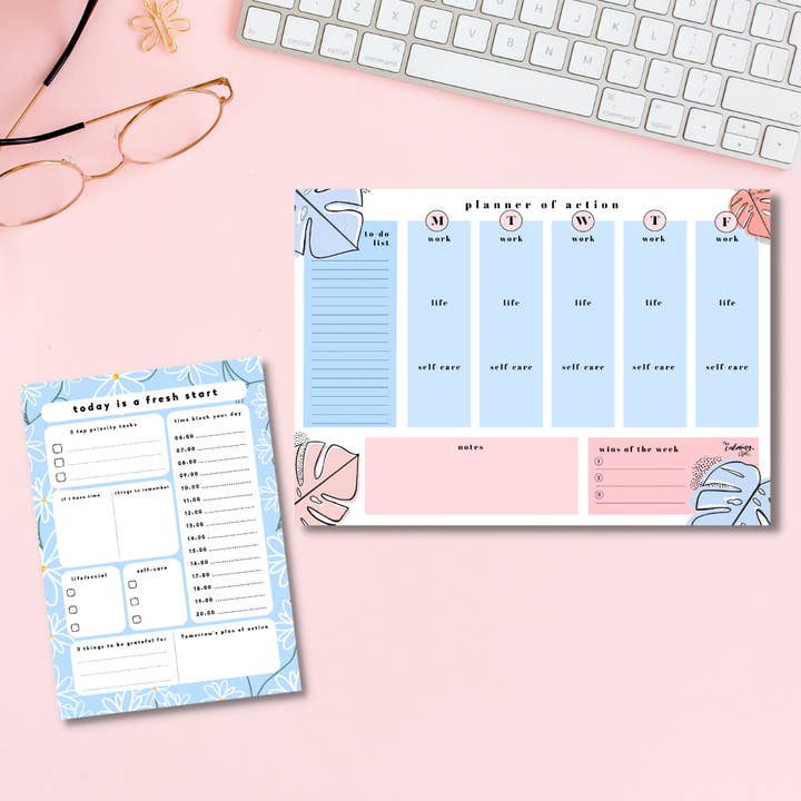 Planner Semanal e Diário Duo - Conjunto de notepad de secretária Self-Care por atacado de The Calming Club