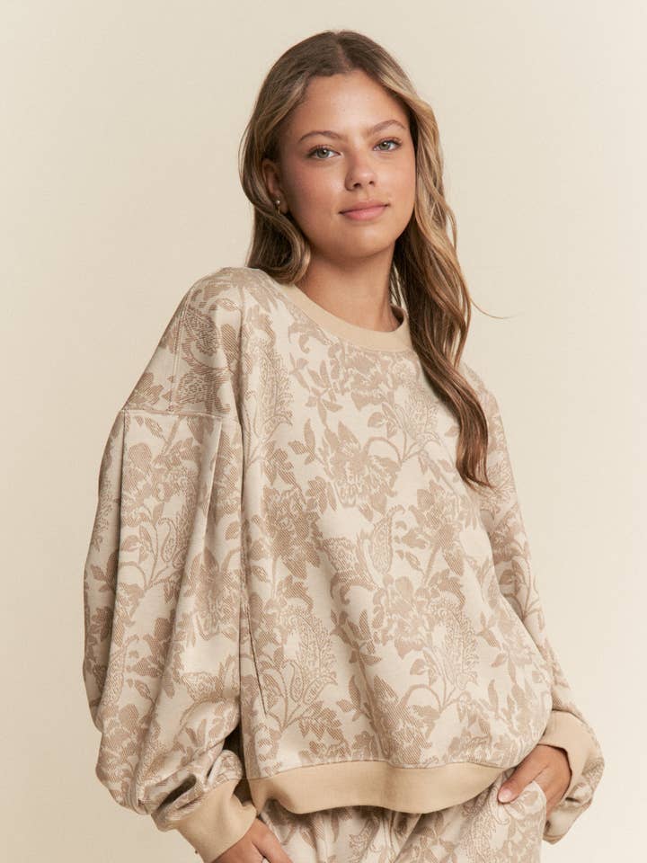 J.NNA - Wholesale Knit Sweater - Women's - Floral Print Drop Shoulder Long Sleeve Sweater4