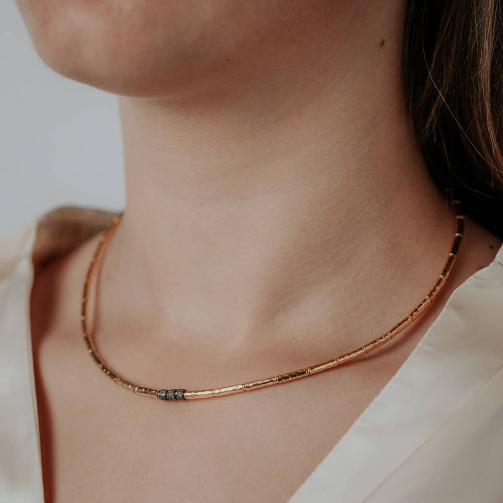 Jéh Jewels - Wholesale Link & Chain Necklace - Necklace tubes Goldfilled + Rough Diamond1