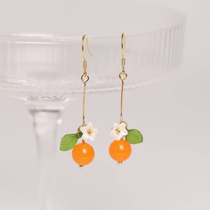 Haengseongworkshop - Wholesale Dangle Earrings - 18K Gold Plated S925 Silver 8mm Orange Agate Earrings Dangle