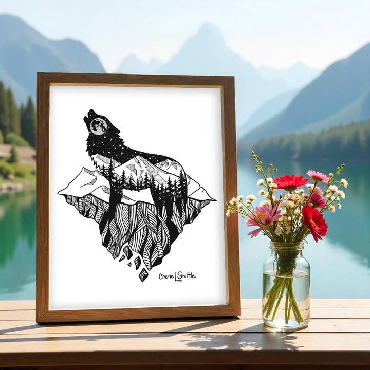 Mt. LEVAtation (Wolf on Floating Mountain) for wholesale by CherieSmittleArt