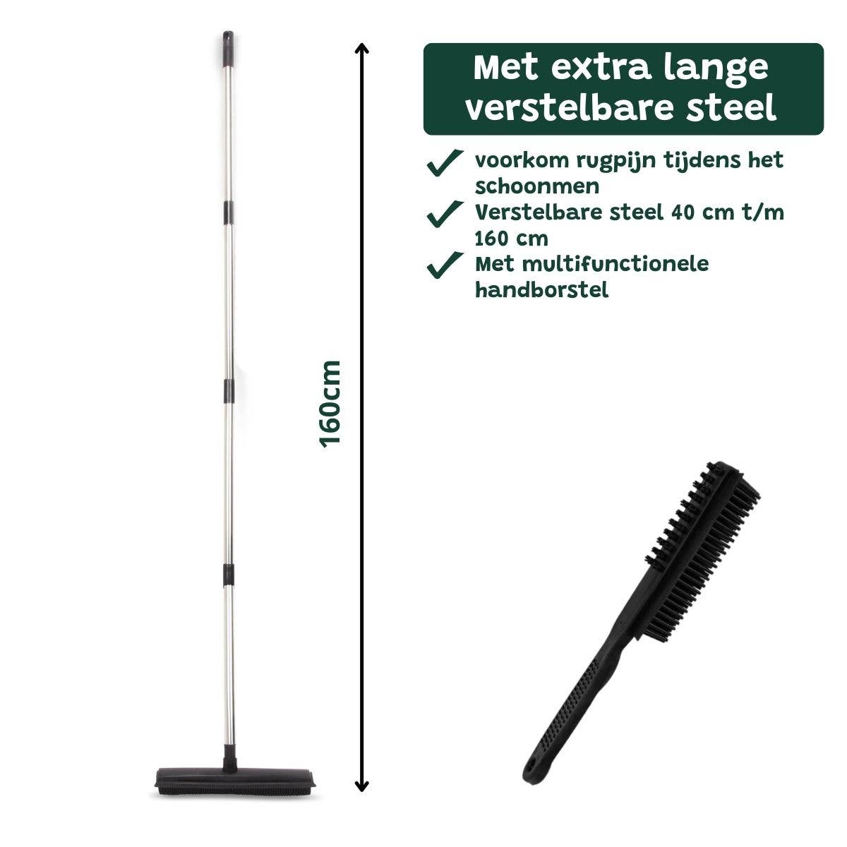 De Blaffende Kat - Wholesale Pet Grooming Aid - Dog - Rubber Broom 2 In 1 - 160 Cm With Brush2