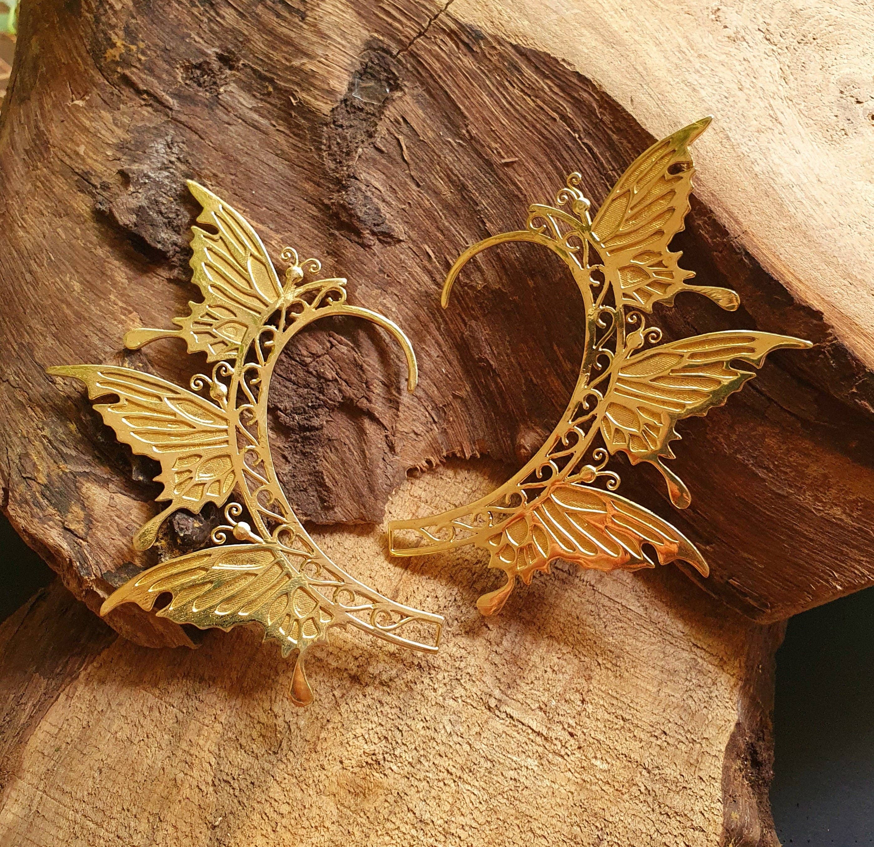 Kaali Boutique - Wholesale Cuff/Wrap Earrings - Golden Fairy Wings Ear Cuff Brass / Tribal / Boho / Unisex / Mens Jewellery / Costume / Fancy Dress / Cosplay / Festival Jewellery /8