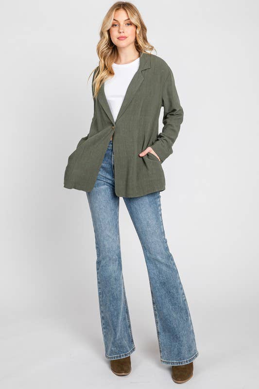 Olive Collar One Button Blazer Jacket - FC1198 for wholesale on Faire5