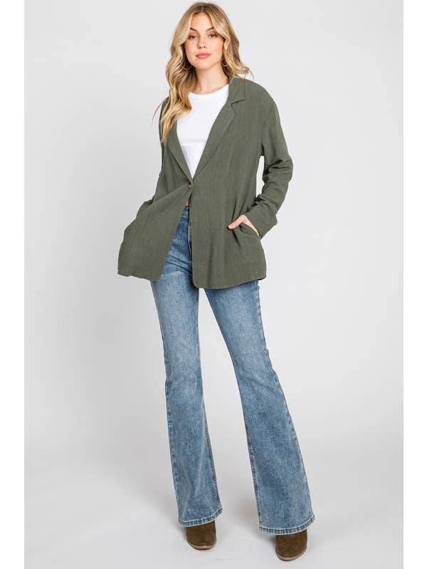 Olive Collar One Button Blazer Jacket - FC1198 for wholesale on Faire5