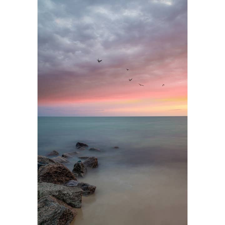 Brooke T Ryan Photographic Art - Wholesale Art Print - Vertical Ocean Sunset Art: Pink and Blue Cape Cod Seascape