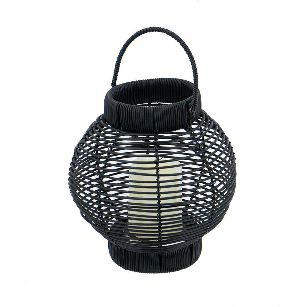 A&B Home Group Inc. - Wholesale Lantern - 8.5x8.5x10" Black Faux Rattan Lantern w/ LED Candle Timer0