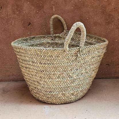 Round Storage Basket with Pompoms, Perfect for Organizing for wholesale by Melecraft