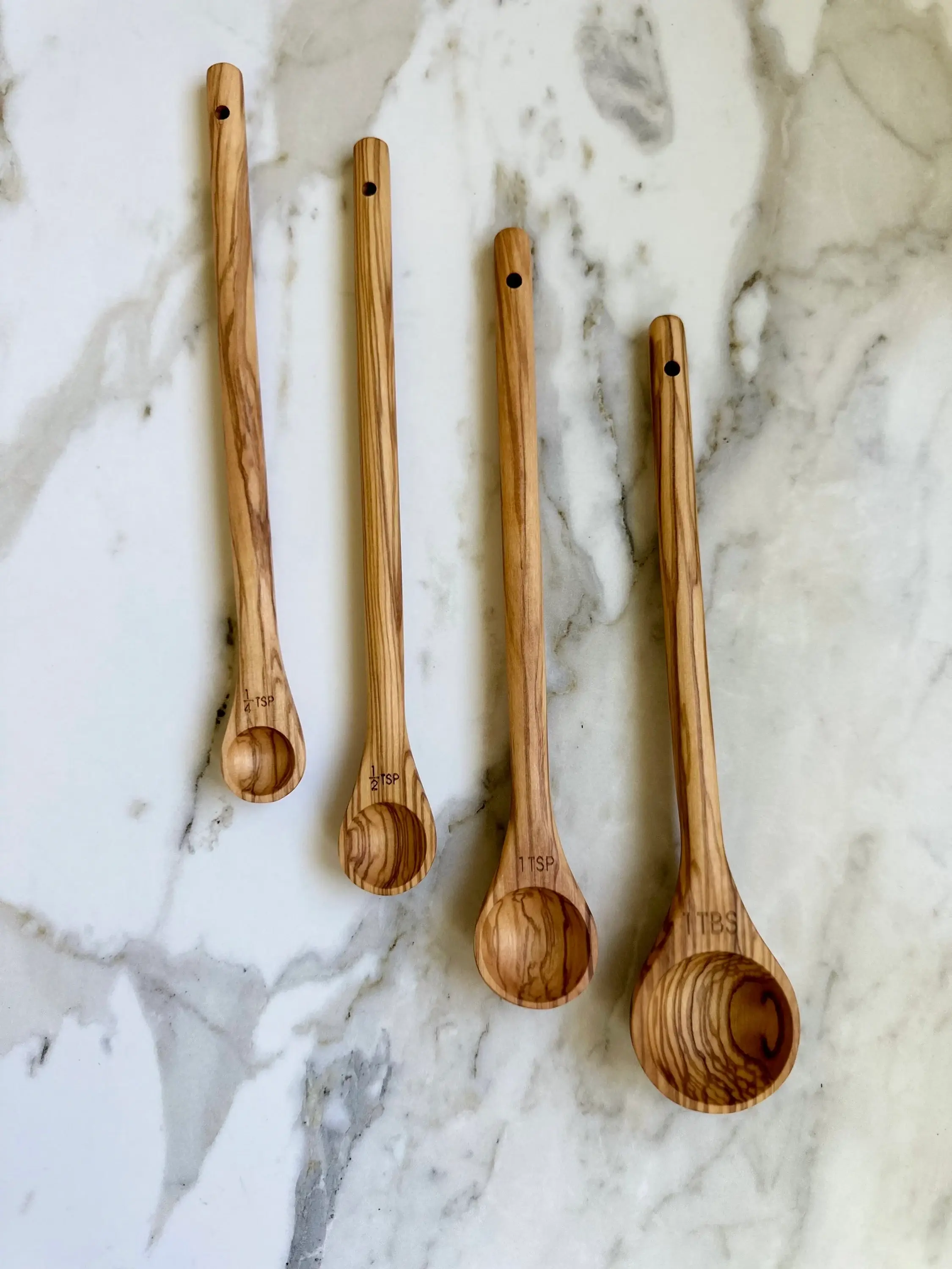 Salt & York - Wholesale Measuring Spoon - Handcrafted Olive Wood Long Handle Measuring Spoons Set1