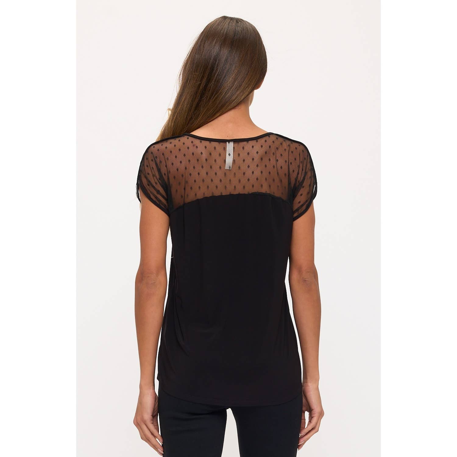 Black DOT ILLUSION CONTRAST SHEER MESH DOLMAN for wholesale on Faire2