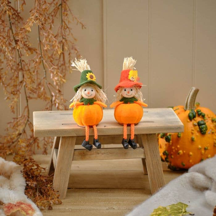 Langs - Wholesale Decorative Tabletop Object - Harvest Polyester Scarecrow Shelf Sitter With Pumpkin Body 2 Asstd