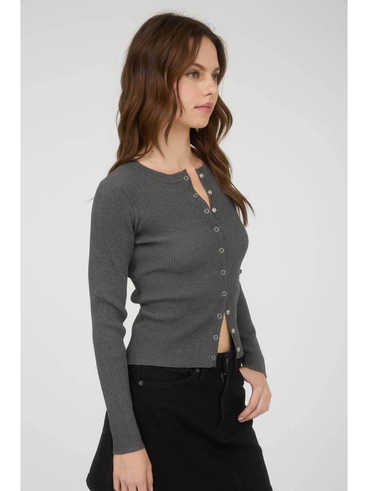 The Workshop Studio - Vente Cardigan – femme - GILET EN MAILLE À COL ROND AVEC BOUTONS-PRESSION36